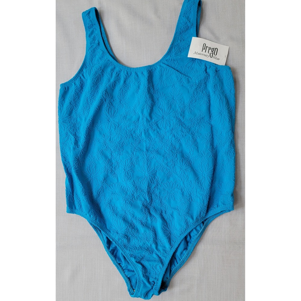 Prego Maternity One Piece Swimsuit Blue Floral Textured Cutout Back XL NWT